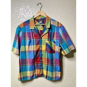 VTG Haberdashery Blouse Womens 16 Plaid Short Sleeve Tunic Top 80s 90s
